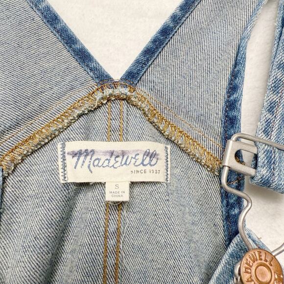 MADEWELL Skinny Denim Overalls Stretch Faded Distressed Blue Denim C2166 Sz S - Picture 10 of 11